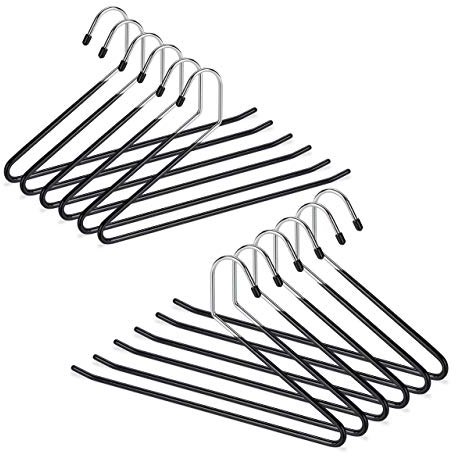 Relaxdays Hosenbügel 12 Set, rutschfest, Kleiderbügel für Hosen, gummiert aus Metall, platzsparend, Set, 35 cm, schwarz