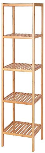 dibea Badezimmerregal mit 5 Ablageflächen Wohnzimmerregal Standregal Bambusregal Badregal Bücherregal Eckregal Küchenregal 33x33x146 cm, naturfarben, Natur