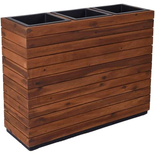 VIVANNO Pflanzkübel Elemento Holz Akazie - Trennelement Rechteckig Braun | Großer XXL Raumteiler für Garten & Innen mit Kunststoffeinsatz, Wetterfestes Akazienholz, 75 x 88 x 30 cm Blumenkübel