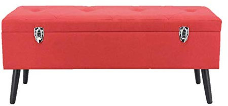 Happy Home Company 12534 Sitzbank Truhe Stoff Bank mit Staufach Ottomane im Kofferdesign- rot