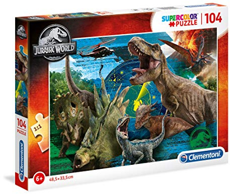 Clementoni 27196 Supercolor Jurassic World – Puzzle 104 Teile ab 6 Jahren, buntes Kinderpuzzle mit besonderer Leuchtkraft & Farbintensität, Geschicklichkeitsspiel für Kinder
