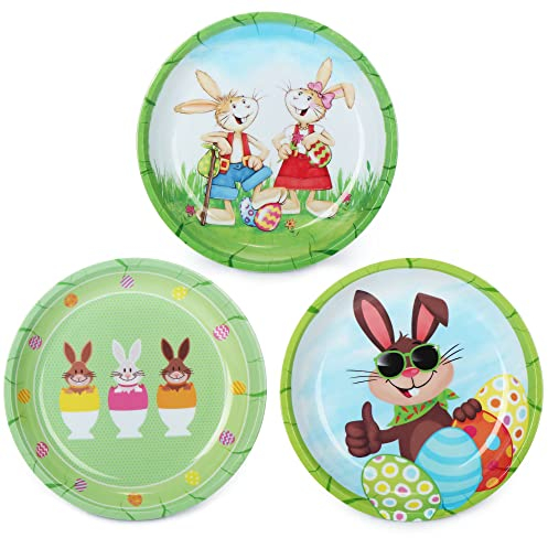 com-four® 3 Piatti Pasquali in Melamina - Piatti Decorativi per Pasqua - Cestino Pasquale con coniglietti pasquali e motivi di uova di Pasqua [la selezione varia] (3 pezzi - Motivo pasquale)