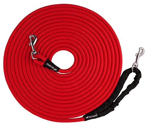 Tuff Pupper Heavy Duty 30 Foot Long Rope Leash for Dogs | Dog Recall Training Lead | High Visibility Strong Climbing Rope Leash | Hand or Waist Worn | Stainless Steel 360° Clips for Tangle Free Use