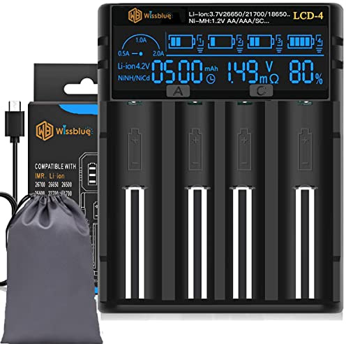 LCD4 Rechargeable Battery Charger, Universal 18650 Battery Charger with LCD Screen Can Display Capacity, Adjustable Charging Speed, Suitable for Lithium Battery and Ni-MH/Ni-Cd AA AAA Battery