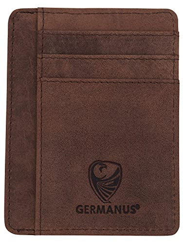 GERMANUS Kreditkartenetui - Made in EU - Geldbörse Leder Etui für Kreditkarten und Visitenkarten (Braun II)