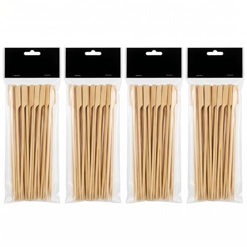 MIJOMA Bambuspett för fingermat, cocktail och grill – robust träspett med platt handtag för buffé, BBQ, antipasti och desserter, 15 cm, 4 x 50 stycken