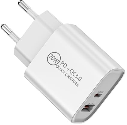SOTECH USB Ladegerät USB A+C Ports 5VDC-3A 12VDC-1.5A weiß für Smartphones | 9VDC-2A 20 W mit Schnellladefunktion Quick Charge QC 3.0 Tablets und Qi Wireless Charger