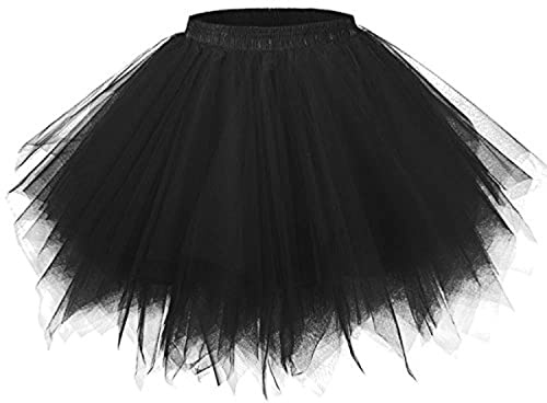 Zookey Damen Tüllrock 50er Tütü Rock Rockabilly Schwarz Petticoat Tutu Karneval Kostüm Tüll Ballett Tanzkleid Unter für Frauen und Mädchen