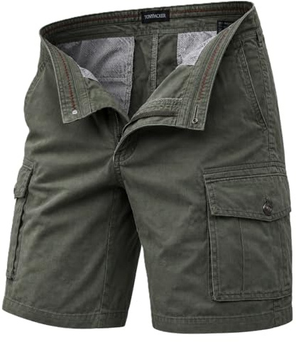 TONY BACKER Pantaloncini Cargo Uomo Shorts Cotone Multi-Tasca Pantaloni Corti F1586 (IT, Numero, 46, 48, Regular, Regular, Verde)