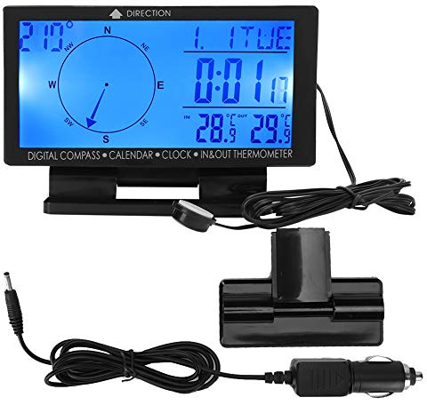 Akozon Auto Digital Thermometer, CD60 Multifunktionales Digitales Auto-Automobil-Thermometer Mini Digital Thermometer LCD Car Digital Innen Außen Thermometer mit Zeitnavigationsfunktion für Auto LKW