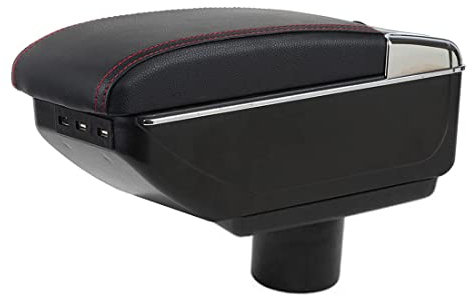 XMHL Caja De Apoyabrazos Compatible con Seat Ibiza 6j Ibiza 6L, Caja De Almacenamiento De Consola Central con Portavasos Y Cenicero Negro/Doble Capa/Carga USB