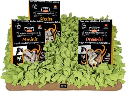 QCHEFS Schnüffelspaß für Hunde mit Zahnpflege Snack- auch Entspannung- Beruhigung- Training und leckere Belohnung- gleich noch lecker knuspernd Zähne putzen gegen Mundgeruch- Plaque (Schnüffelrasen)