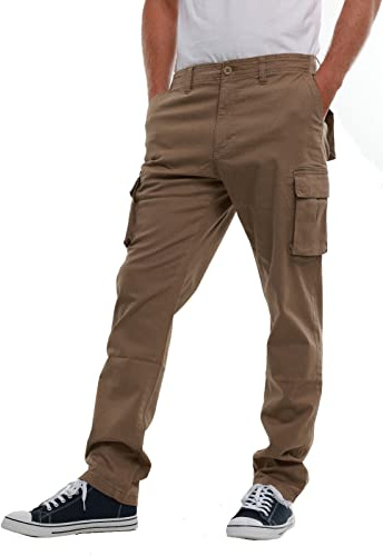 MIG - Mud Ice Gravel Mens Stretch Cargo Chino Trousers - Cotton Elasticated Cargo Pants, Regular Slim Fit Mens Work Casual Chinos (Khaki, 34W / 29L)