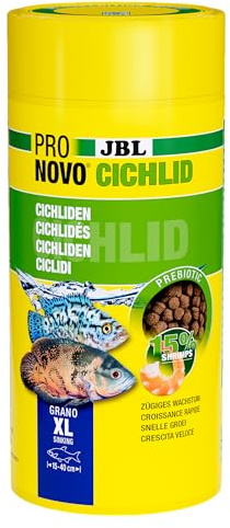 JBL PRONOVO CICHLID GRANO, huvudfoder för kungsfiskar från 15–25 cm, klickdoserare, fiskfodergranulat, storlek XL, 1 000 ml