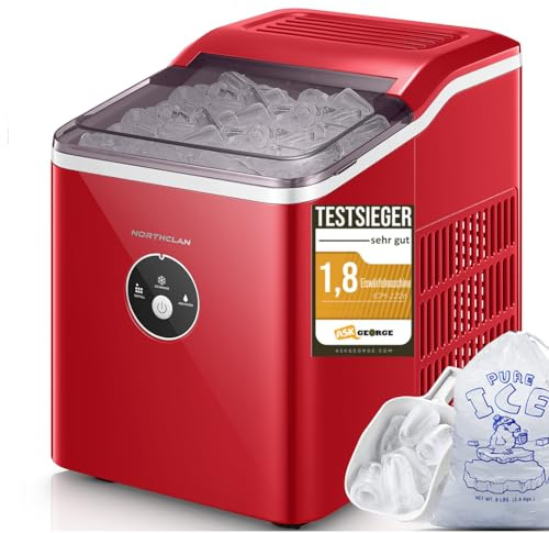 NORTHCLAN Eiswürfelmaschine Testsieger 2026, 14KG Ice Maker für Zuhause | 9 Eiswürfel in 6 Min, Geräuscharmer Betrieb, inkl. Schaufel & Korb, für Küche, Büro, Bar, Party & Camping