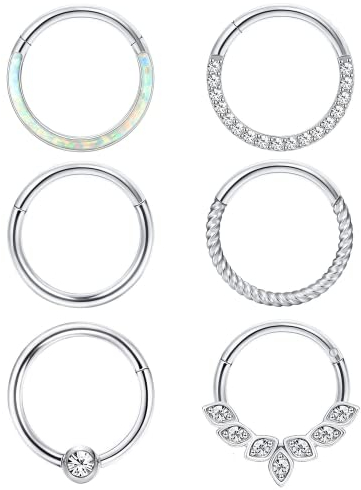 Diamday 6 Stück Nasenpiercing Ring Septum Ring Chirurgenstahl für Damen Herren Helix Tragus Nasenring Ohr Piercing Lippenringe Conch Knorpel Daith Septum Piercing Schmuck 8mm 10mm 18G 8MM