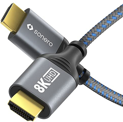 Cavo Sonero® 8K HDMI, da connettore HDMI a connettore HDMI, HDMI 2.1, 8K 60Hz, 4K 120Hz, rivestimento in cotone, grigio/blu, 3,00 metri