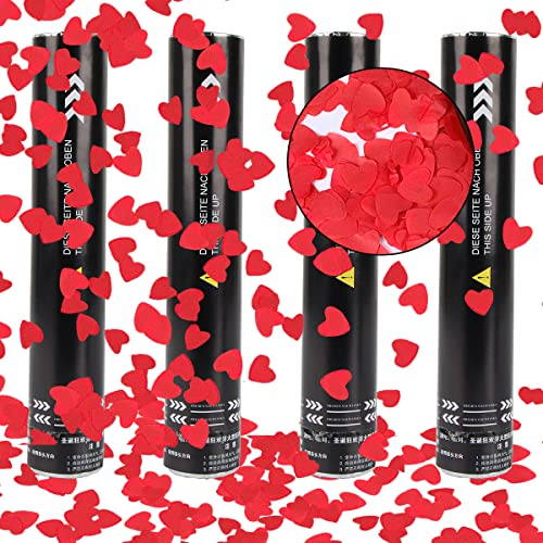 Konfettikanone, ACTOYS Konfettikanone Hochzeit *4, Party Popper, Konfetti-Shooter, Konfettikanonen für Hochzeit, Party, Geburtstag, Silvester, XMDN-POP30-AX, Rotes Herz