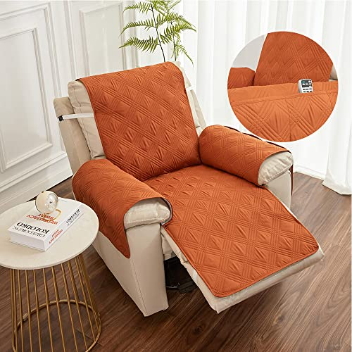Fansu Funda de Sillón Relax 1 Plaza, Sillón Relax Funda Reclinable con Bolsillos, Cubre sofá, Extraíbles y Lavables Protector sofá Acolchado (Naranja)