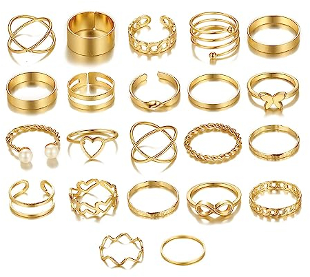 SJBAUTYO 22 Anillos Apilables para Mujer, Anillos Bohémicos Vintage, Ideal para Fiesta de Cumpleaños o Ceremonia de Graduación