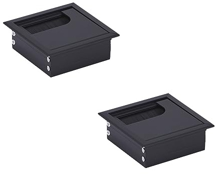 HOOZ 2X Kabeldurchführung Schreibtisch, 80mm Aluminium Kabeldurchlass mit Bürstendichtung, Kabeldurchführung Tisch für Tisch Büro Arbeitsplatten, Kabelkanal für Möbel und Schreibtisch (Quadratisch)