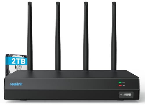 Reolink 4K 12CH Wi-Fi 6 NVR, Built-in 2TB HDD, Expandable to 16TB, 2.4/5 GHz WiFi, For Reolink WiFi & Battery Cameras (except 4G Cameras), 24/7 Recording for Home Security Camera System, RLN12W