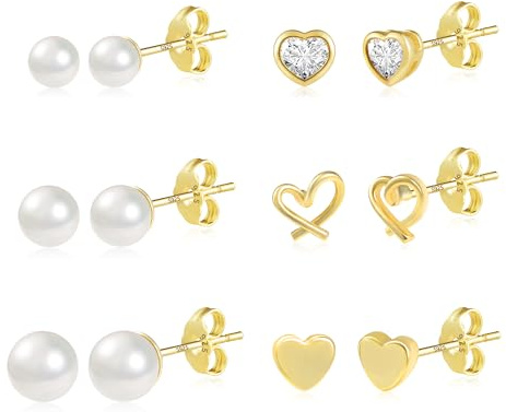 4/6Paar Mehrere Silber 925 Ohrringe Ohrstecker Kleine Set für Damen Mädchen | Silber 925 Ohrstecker Set Kleine Schläfer Knorpel Ohrringe Ohrsteck mit Zirkon Stein Blumen Herz Perlen Stern Mond Ohrsteck