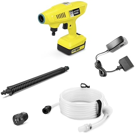 Kärcher 18 V Hand-Held Pressure Washer KHB 4-18 Plus Battery Set, pressure: 21 bar, 5-in-1 multi jet nozzle, suction hose, garden hose connection A3/4, weight: 1.3 kg, with 18 V battery and charger