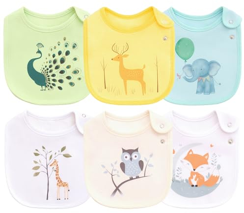 Maiwamita 6er-Pack wasserdichte Baby-Lätzchen aus Baumwolle für Mädchen und Jungen zum sabbernden Essen mit Druckknopf (Multi2)