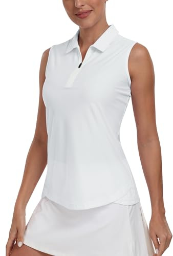 MoFiz Polo Senza Maniche Donna Polo T Shirt Golf Camicia Sports Canotta Estiva Traspirante Golf Top Bianco XL