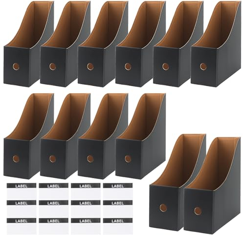 MUNGHOK 12 Stück Zeitschriftenhalter Pappe Schwarz, Stehsammler Pappe A4, Aktenhalter A4 Stehsammler Kraftpapier Schreibtisch Organizer für Datei Ordner Bürobedarf