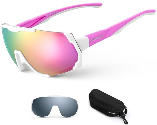 Odoland Magnetisch Polarisiert Fahrradbrille TR90 Rahmen Schnelle brille mit 2 Magnetische Wechselgläser für Herren Damen Klar Sportsonnenbrille für Outdoorsport Radfahren Golf Laufen Wandern Rosa