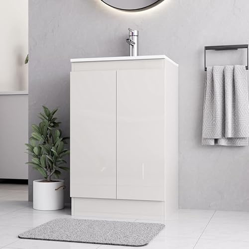 BELOFAY Denvor White 500mm Floor Standing Bathroom Vanity Unit With Basin - Laquered Cloakroom Vanity Unit with 1 Tap Hole Ceramic Basin and Soft Close Hinges,WASTE INCLUDED