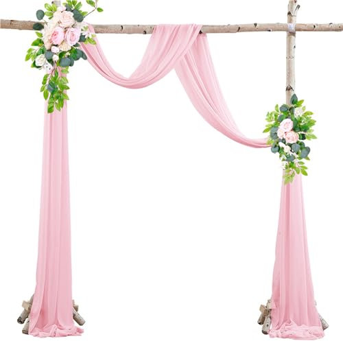 Lukery 1 Paneele Hochzeit Vorhang Hochzeitsbogen, Querbehang Gardine Freihanddeko Himmelbett Vorhänge Stoff Tüll Transparent Voile für Torbogen Zeremonie Dekoration (150 * 600cm,Heißes Rosa)
