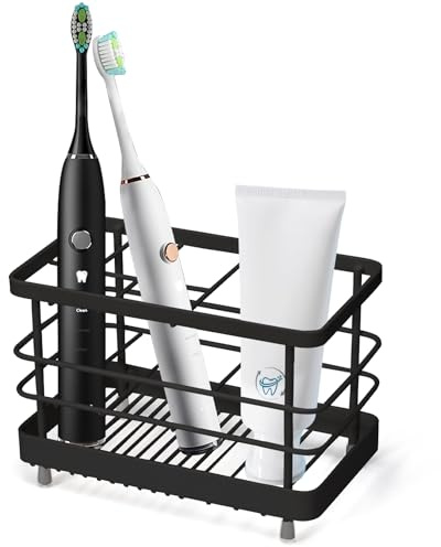 LELE LIFE Zahnbürstenhalter für Badezimmer, Arbeitsplatte, 7 Schlitze, elektrische Zahnbürste, Zahnpasta-Halter, Dusch-Zahnbürstenständer zur Aufbewahrung und Organizer (schwarz)