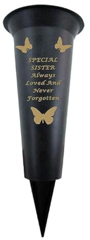 Sister - Plastic Spike Memorial Grave Vase With Butterfly Decoration