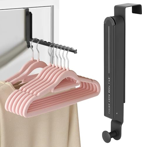 Mittimiya Appendiabiti da porta pieghevole, gancio per porta per 6 grucce e estensioni estensibili, non è necessaria alcuna foratura, metallo per appendere sotto 4,8 cm, borsa per vestiti e
