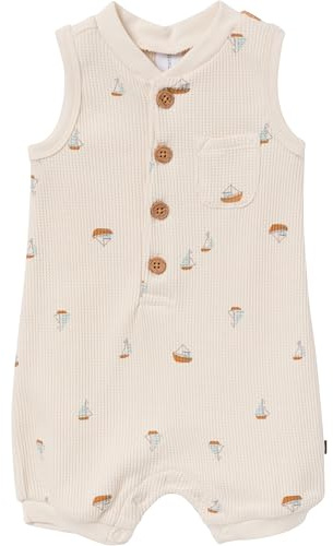 Modern Moments by Gerber Baby Boys' Sleeveless Romper, Beige Sailboat, 0-3 Months