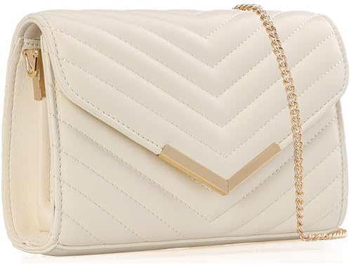 DEXMAY Damen-Clutch, modisch, gesteppt, veganes Leder, Umschlagtasche, Abendhandtasche, Crossbody-Tasche mit Ketten-Schultergurt