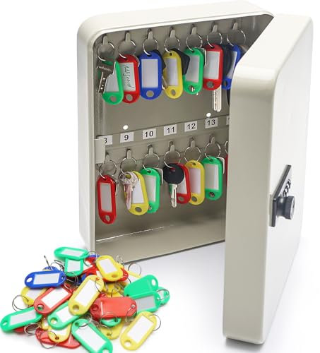 Armario de Llaves con Cerradura de Combinación Reajustable para Montaje en Pared, Caja de 28 Llaves con Código y 60 Etiquetas, Organizador de Acero para el Hogar