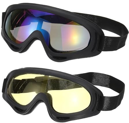PATIKIL Dirt Bike Goggles, 2 Pcs Motorcycle Goggles ATV Goggles Ski Goggles Racing Helmet Goggles Windproof for Mountaineering Sky Diving Ski Riding, Black with Colorful/Yellow Lenses