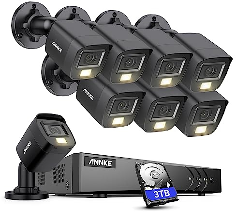 ANNKE 3K Lite Wired Security Camera System with Mic/Audio, H.265+ Surveillance 8CH DVR with AI Human/Vehicle Detection, 8 x IP67 CCTV 3K 5MP Camera with Smart Dual Light, Color Night Vision, 3TB HDD