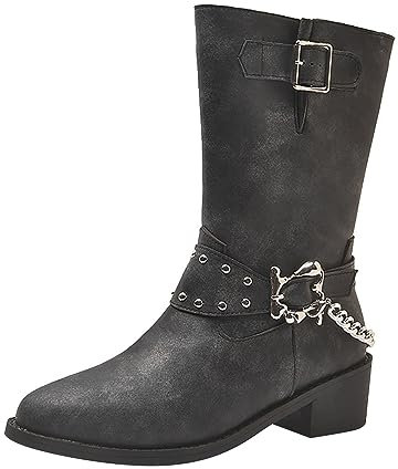 Stivali da Equitazione Western da Cowboy Stivali da Uomo Larghi al Polpaccio Scarpe Fastion Stivali da Moto Donna Stivali Pioggia Stivali Acqua Alta (Black, 43)