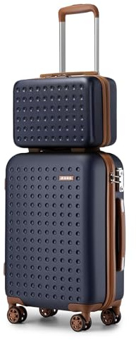 Kono Set de 2 Valises ABS+PC Léger et Résistant, Valise Cabine Rigide 55cm 4 roulettes Silencieuses 360° et Vanity Case 31cm avec Serrures TSA, Marine