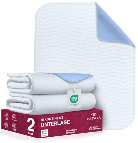 Pataya Inkontinenzunterlage waschbar 50x70 2er - wasserdichte Matratzenschutz Matratzenauflage nässeschutz Bett Inkontinenzauflage Bettunterlage (50x70 cm - 2er)