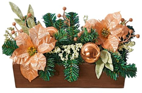 Flower Box with Christmas Decoration 54 cm Long Christmas Arrangement Christmas Advent Decoration for Windowsill with Balls, Flowers and Glitter Weatherproof - Christmas Decoration for Indoor and