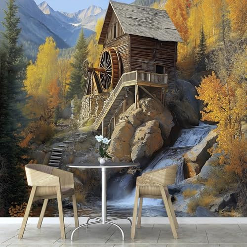 3D Efecto Patrón De Cabaña Montaña Fotomurales Mural, 300×210cm personalizado Bosque Plantas Papel Pintado Pared Salón Dormitorio Pasillo Moderna Decoración Pared