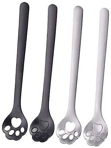 NAMOARLY 4pcs Cat Paw Coffee Spoons Set 304 Stainless Steel Mixing Spoons Black Natural Color Multi-Function Teaspoons for Coffee and Tea Decorative and Practical for Home Kitchen