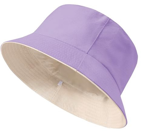 Xnova Fischerhut Damen Reversibel, Bucket Hats Baumwolle Faltbarer Anglerhut mit Breiter Krempe, Beidseitigen UV-Schutz Sonnenhüte Unisex Sommer Hüte Reisezubehör (Violett-Beige, M:60-62cm)