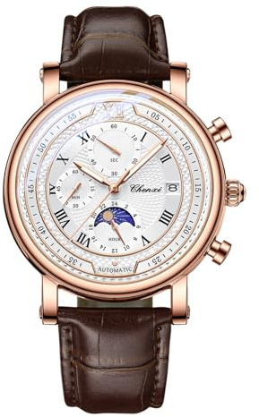 OIDEA Relojes Analógico Redondo Hombre: Reloj de Cuarzo Cronógrafo Calendario para Caballero Correa de Cuero Tres Ojos Resistente al Agua - para Ocio Negocios Regalos